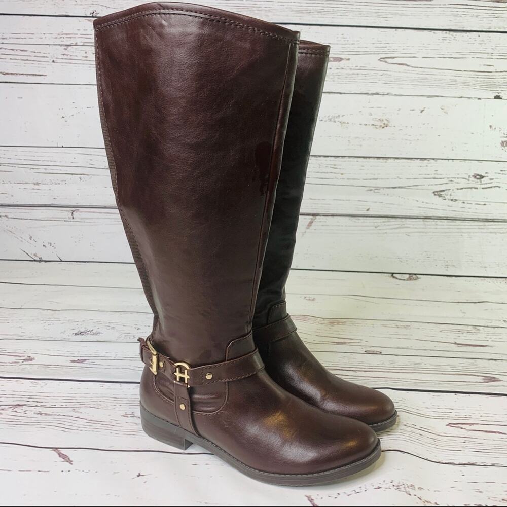 Tommy Hilfiger riding style boots brown gold 6M